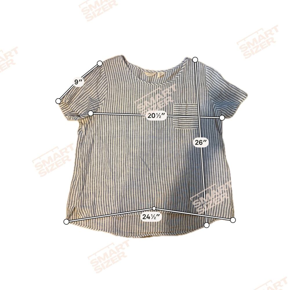 Christian Siriano 100% Linen Blue Short Sleeve Patch Pocket Striped Blouse Sz XL - Picture 9 of 9